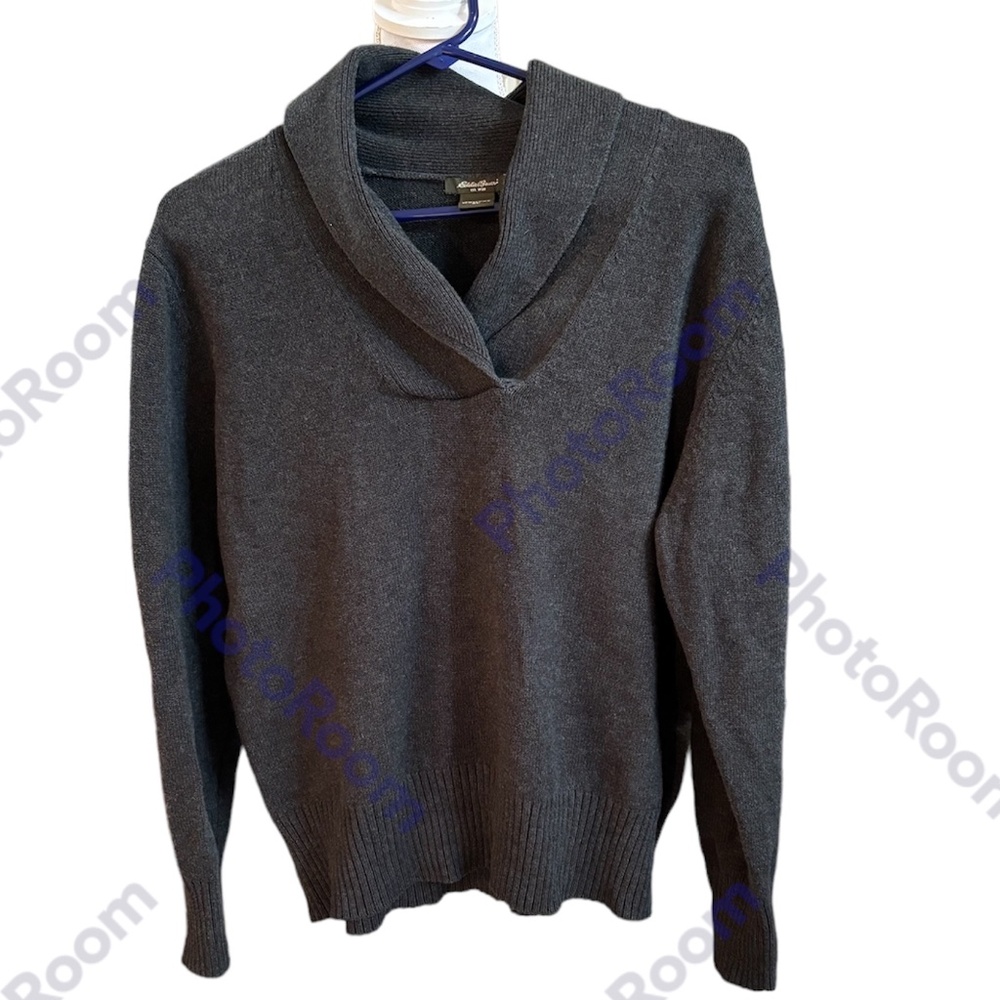 Eddie Bauer Charcoal Gray Shawl Neck Pullover Sweater Size XL